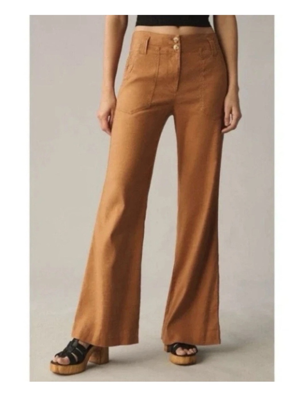 Anthropologie Maeve The Naomi Flare Pants-Linen Blend-Size 6-Bronze-28" Inseam
